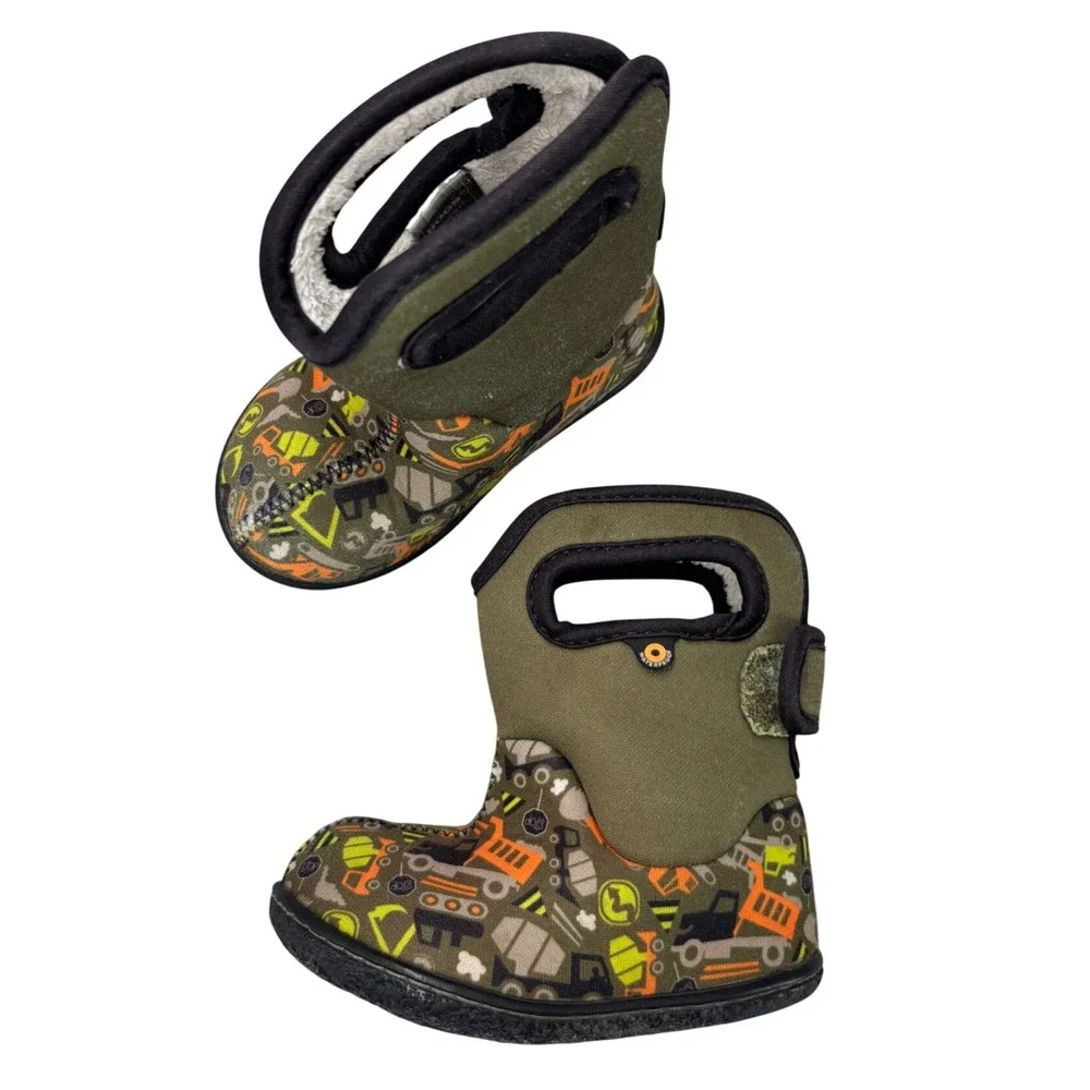 Bogs Baby Boots Construction Olive Green Waterproof Winter Boots Toddler Size 5